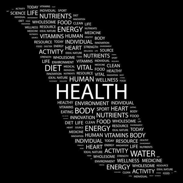La santé. Collage Word sur fond noir — Image vectorielle