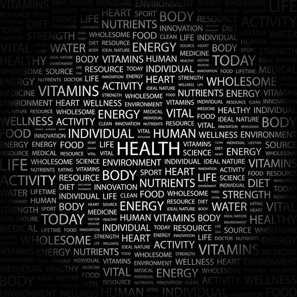 A saúde. Colagem de palavras no fundo preto —  Vetores de Stock