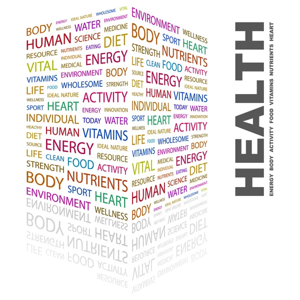 Υγεία. λέξη κολάζ σε άσπρο φόντο — Διανυσματικό Αρχείο