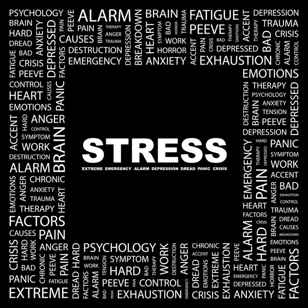 STRESS. Word collage on black background — Stock Vector