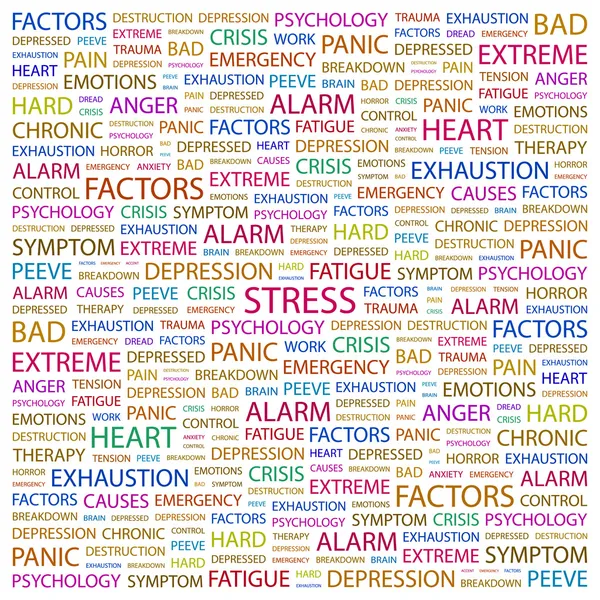 Le stress. Collage de mots sur fond blanc . — Image vectorielle