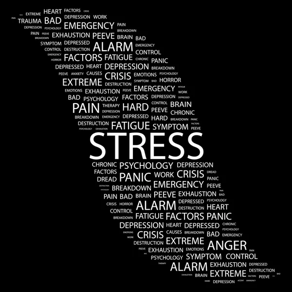 Stress. ordet collage på svart bakgrund — Stock vektor