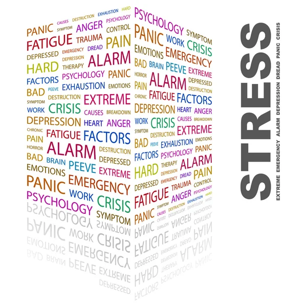 Stress. Wortcollage auf weißem Hintergrund. — Stockvektor