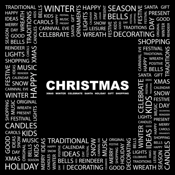 CHRISTMAS. Word collage on black background — Stock Vector