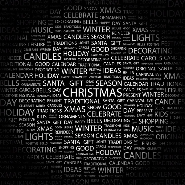 C'est Noël. Collage Word sur fond noir — Image vectorielle
