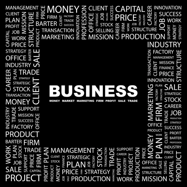 Επιχειρήσεων. λέξη κολάζ σε μαύρο φόντο — Διανυσματικό Αρχείο