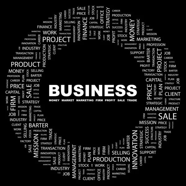 Επιχειρήσεων. λέξη κολάζ σε μαύρο φόντο — Διανυσματικό Αρχείο