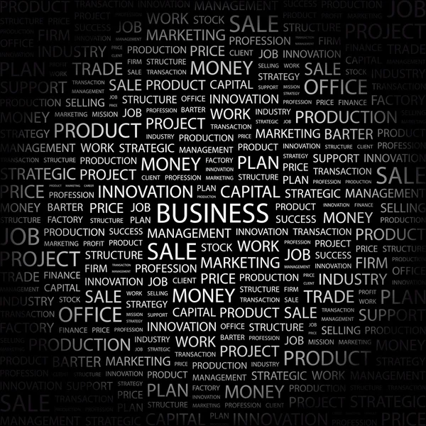 Geschäft. Wortcollage auf schwarzem Hintergrund — Stockvektor
