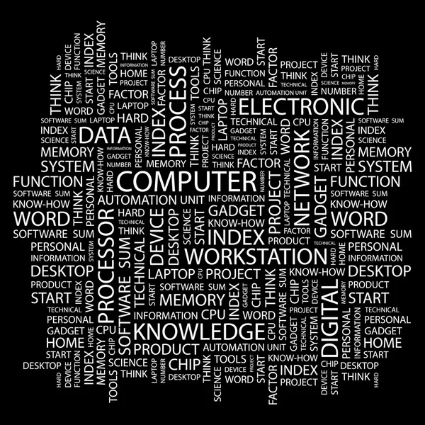 COMPUTER. Word collage on black background — Stock Vector