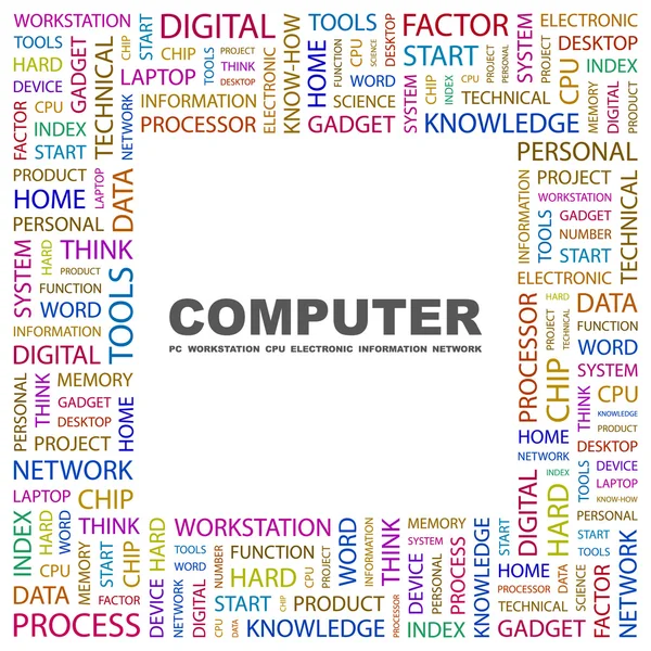 COMPUTER. Collage di parole su sfondo bianco — Vettoriale Stock