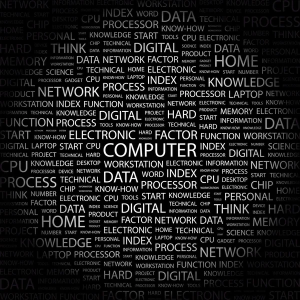 Computer. woord collage op zwarte achtergrond — Stockvector