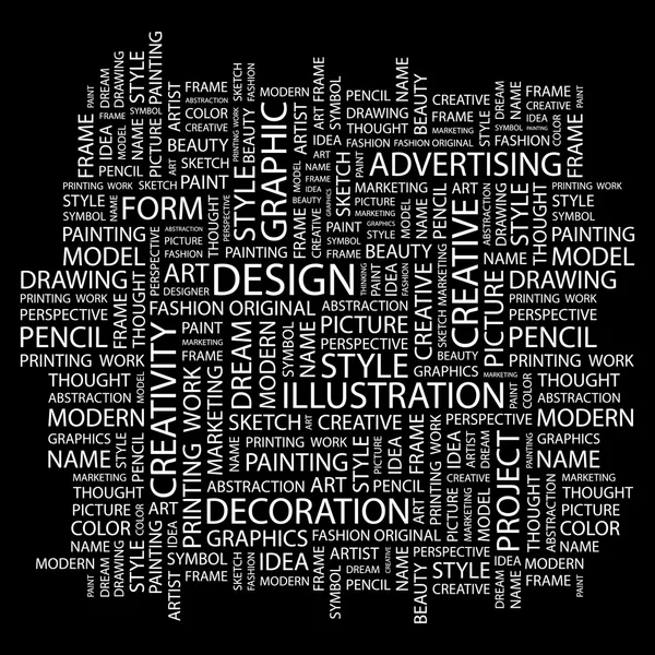 Design. Word kollázs-fekete háttér — Stock Vector