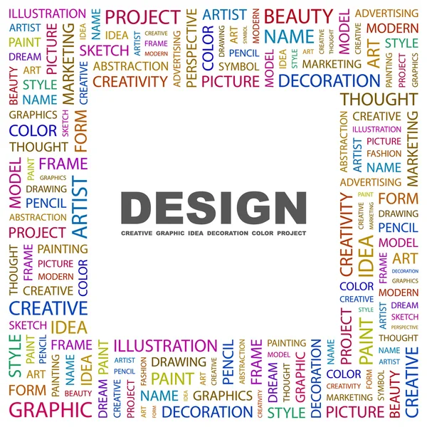 DESIGN. Collage de mots sur fond blanc — Image vectorielle