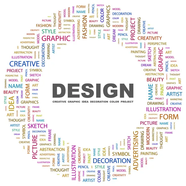 Design. slovo koláž na bílém pozadí — Stockový vektor
