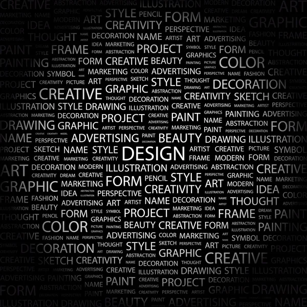 Design. Wortcollage auf schwarzem Hintergrund — Stockvektor