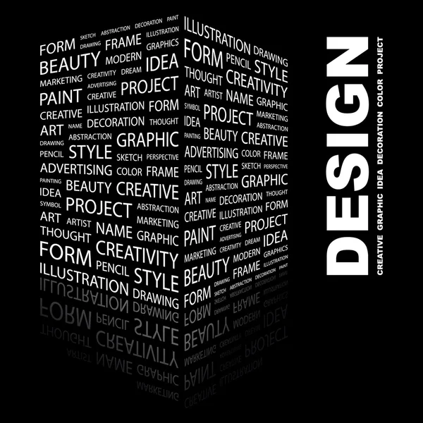 Design. Word kollázs-fekete háttér — Stock Vector