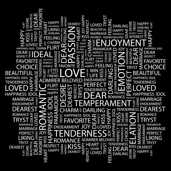 Kärlek. ordet collage på svart bakgrund — Stock vektor