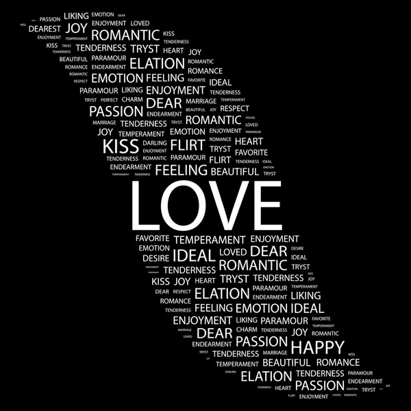 O amor. Colagem de palavras no fundo preto —  Vetores de Stock