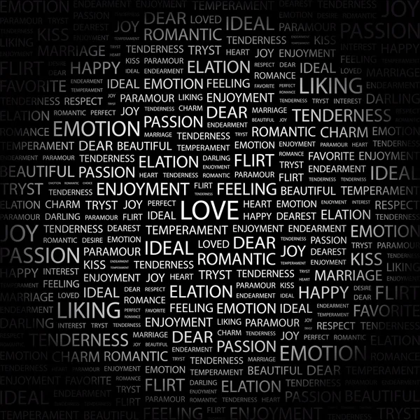 Kärlek. ordet collage på svart bakgrund — Stock vektor