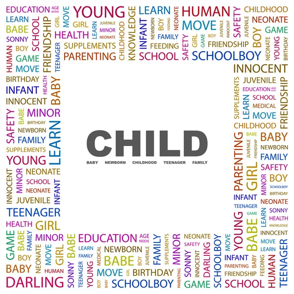 Παιδί. λέξη κολάζ σε άσπρο φόντο — Διανυσματικό Αρχείο