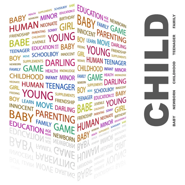 Παιδί. λέξη κολάζ σε άσπρο φόντο — Διανυσματικό Αρχείο