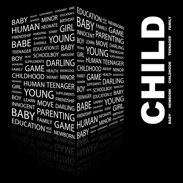 Kind. Wortcollage auf schwarzem Hintergrund — Stockvektor