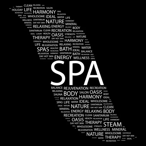 SPA. Word collage on black background — Stock Vector