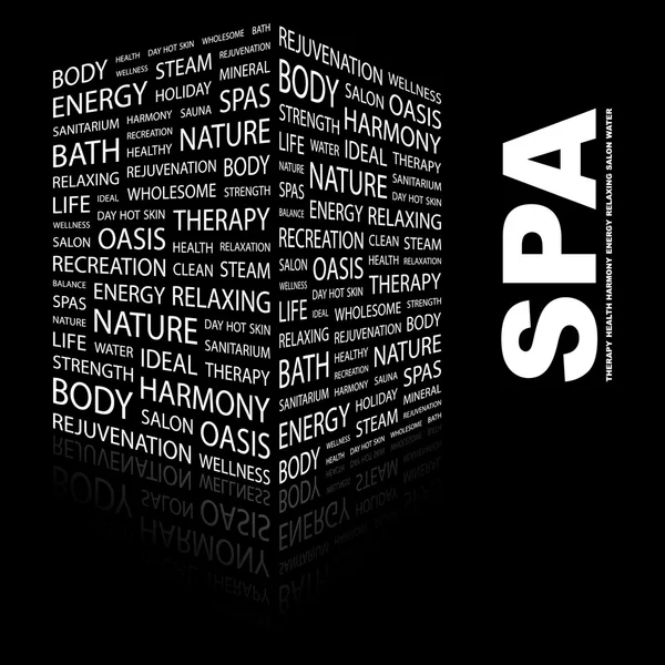 SPA. Word collage on black background — Stock Vector