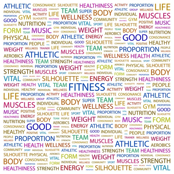 Fitness. ordet collage på vit bakgrund — Stock vektor