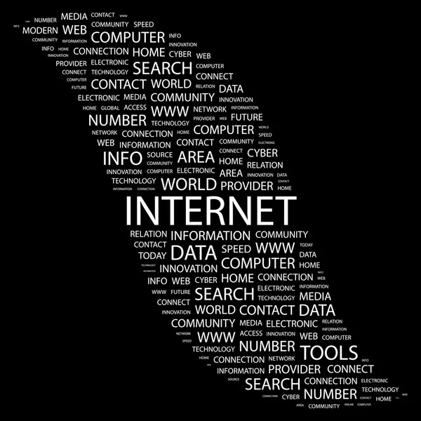 INTERNET. Collage di parole su sfondo nero — Vettoriale Stock