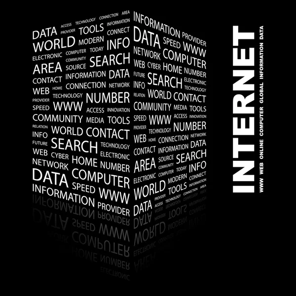 INTERNET. Word collage on black background — Stock Vector