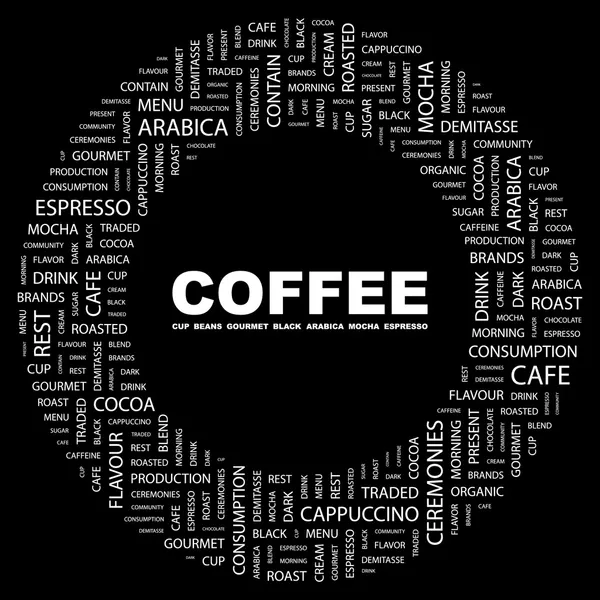 CAFÉ. collage palabra sobre fondo negro — Archivo Imágenes Vectoriales
