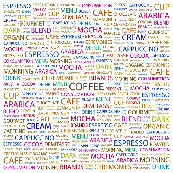 CAFÉ. collage palabra sobre fondo blanco — Vector de stock