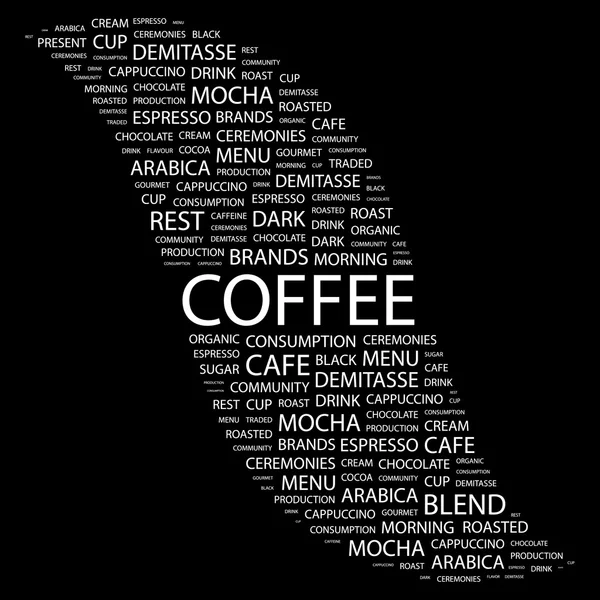 Kaffe. ordet collage på svart bakgrund — Stock vektor