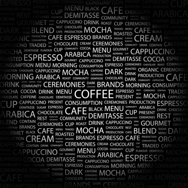 CAFÉ. Colagem de palavras no fundo preto — Vetor de Stock
