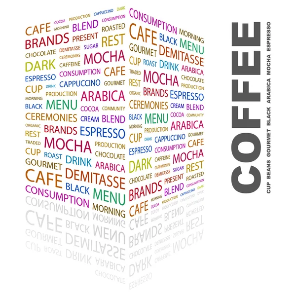 Du café. Collage de mots sur fond blanc — Image vectorielle