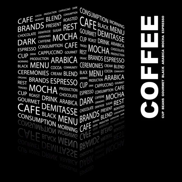 CAFÉ. collage palabra sobre fondo negro — Archivo Imágenes Vectoriales