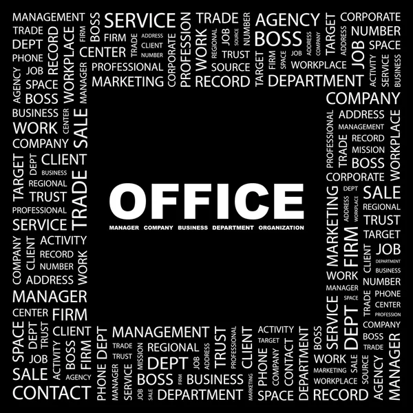 Office. Word kollázs-fekete háttér — Stock Vector