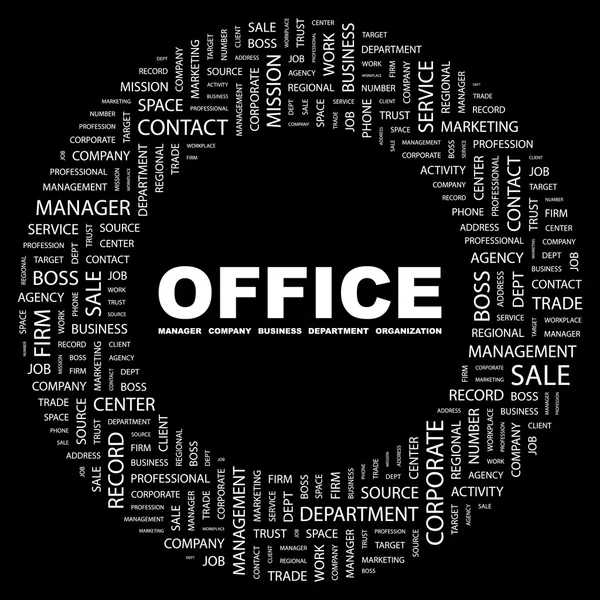 Office. Word kollázs-fekete háttér — Stock Vector