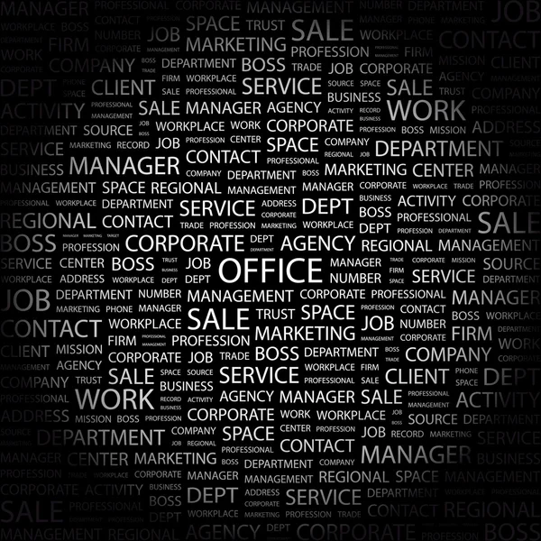OFFICE. Word collage on black background — Stock Vector