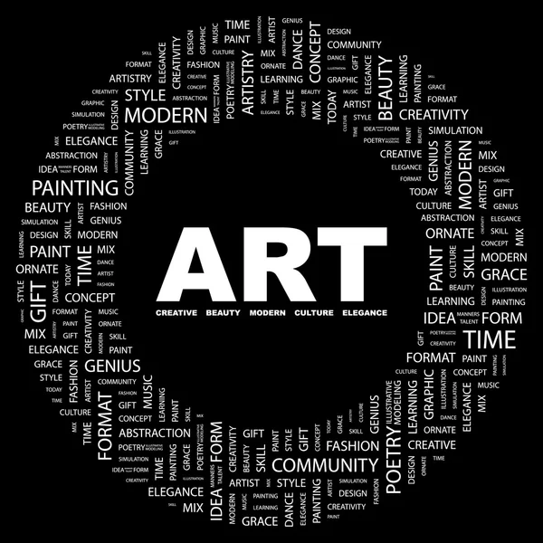 Arte. collage palabra sobre fondo negro — Vector de stock