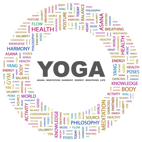 YOGA. Collage de mots sur fond blanc — Image vectorielle