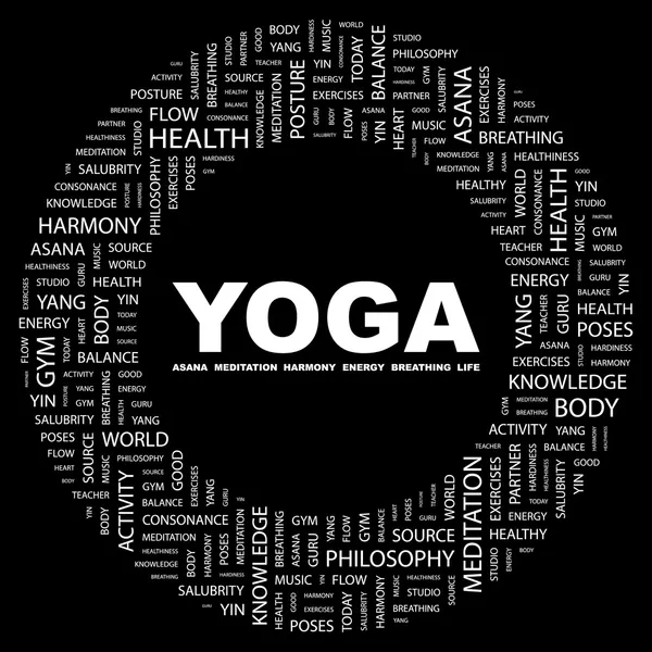 Yoga. siyah arka plan üzerinde kelime kolaj — Stok Vektör