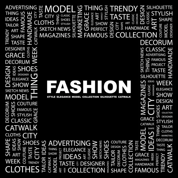 FASHION. Word collage on black background — Stock Vector