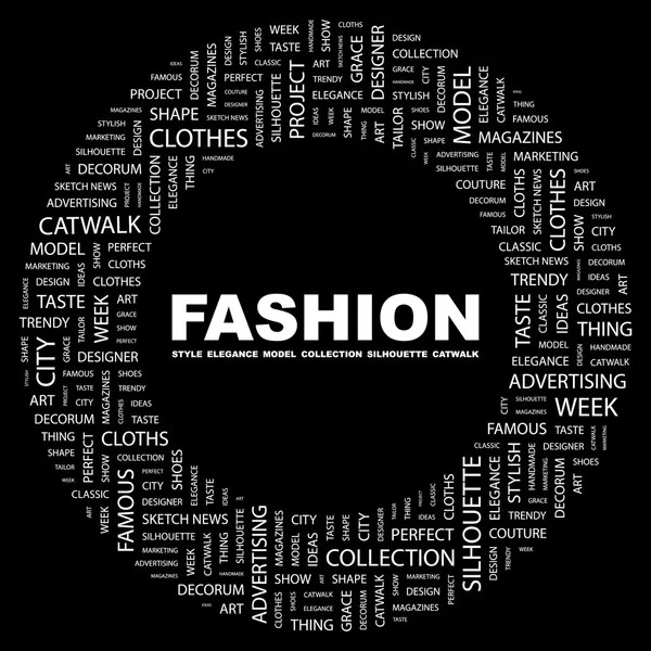 FASHION. Word collage on black background — Stock Vector