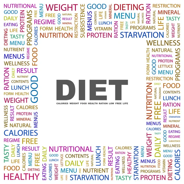 Dieta. Colagem de palavras no fundo branco — Vetor de Stock