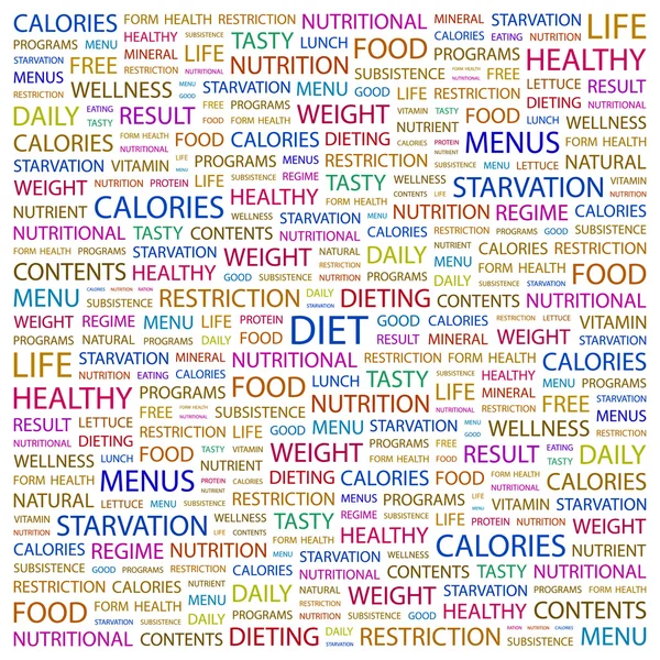 Dieta. collage palabra sobre fondo blanco — Archivo Imágenes Vectoriales