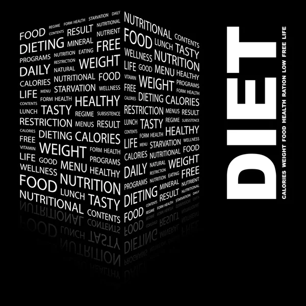 Dieet. woord collage op zwarte achtergrond — Stockvector