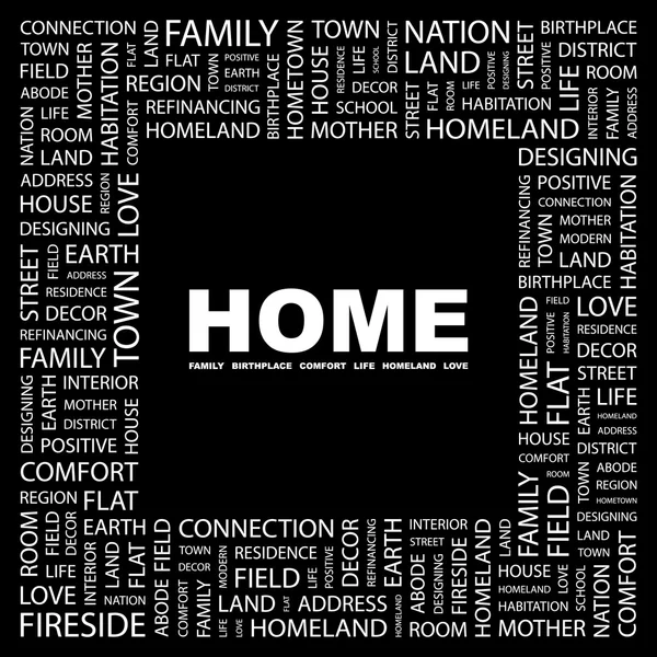 HOME. Word collage on black background — Stock Vector