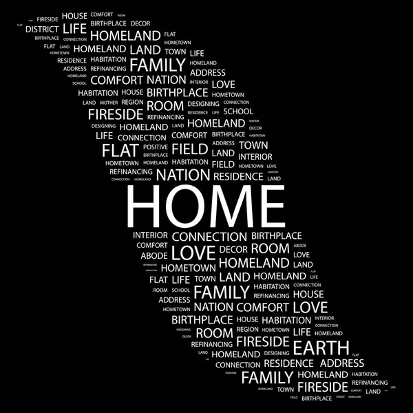 A casa. collage palabra sobre fondo negro — Vector de stock